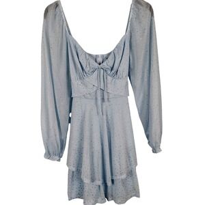 Midnight Doll Womens S Tiered Glitter Mini Dress Blue Fairycore Coquette SZ S